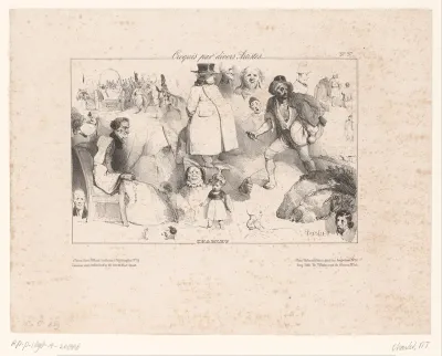 Schetsblad met diverse figuren en dieren