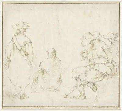 Schetsblad met een staande en enkele zittende figuren