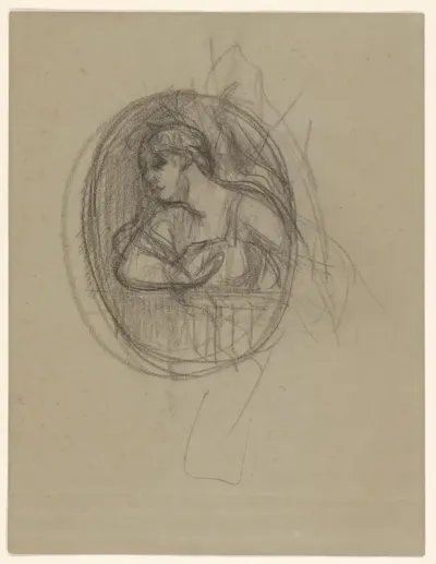 Schetsblad met figuur in een ovale omlijsting