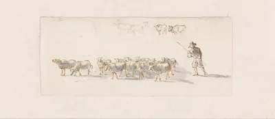 Schetsblad met herder met schapen