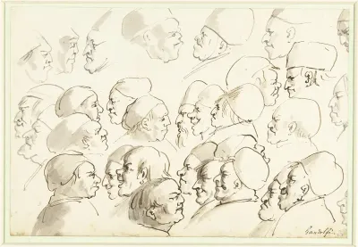 Schetsblad met karikaturen
