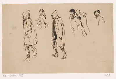 Schetsblad met lopende figuren