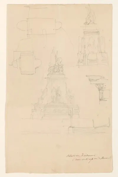 Schetsblad met ontwerpen voor het monument voor Bernhard, hertog van Saksen-Weimar