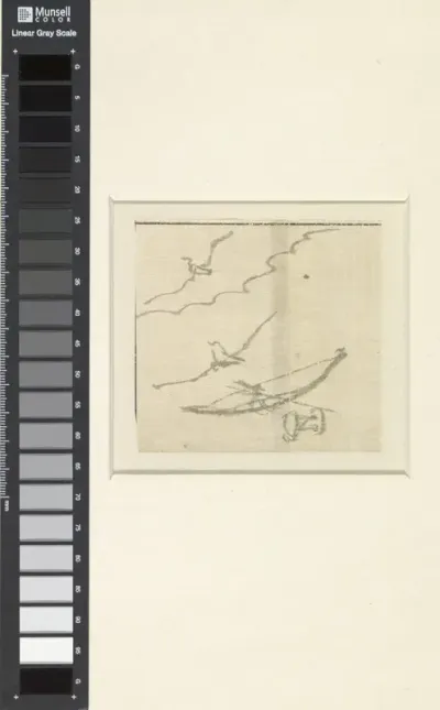 Schetsblad met roeiboot