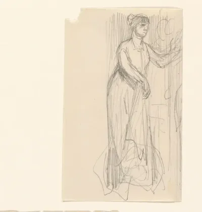 Schetsblad met staande vrouw