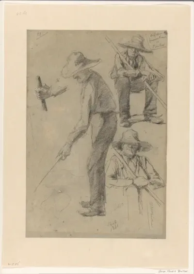 Schetsblad met studies van een tuinman