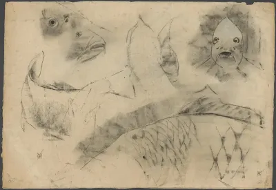 Schetsblad met studies van karpers