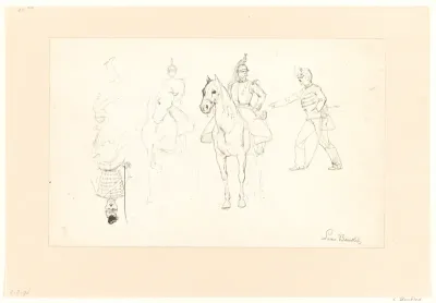 Schetsblad met studies van militairen