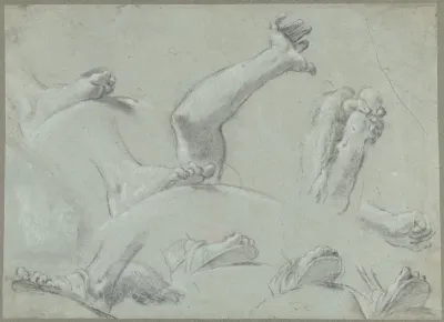 Schetsblad met studies van voeten, handen en een arm