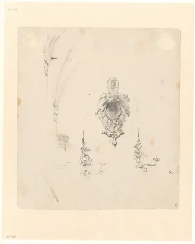 Schetsblad met studies van wandluchters, een epitaaf en architectuurdetails