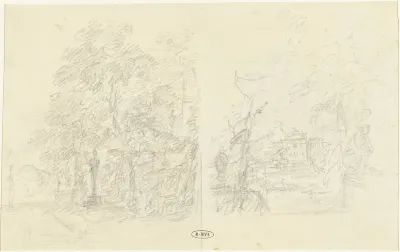 Schetsblad met twee landschappen