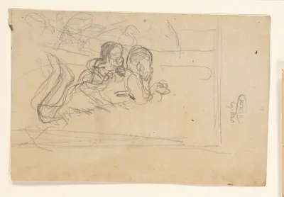 Schetsblad met twee liggende figuren