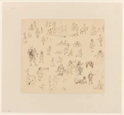 Schetsblad met vele figuren