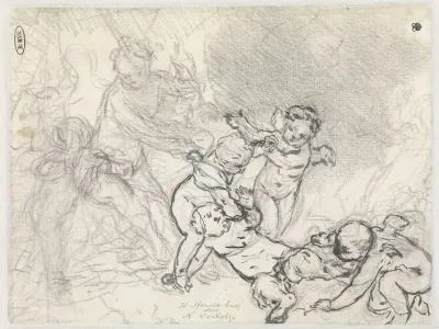 Schetsblad met vrouw en putti