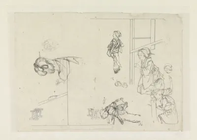 Schetsblad met vrouwenfiguren