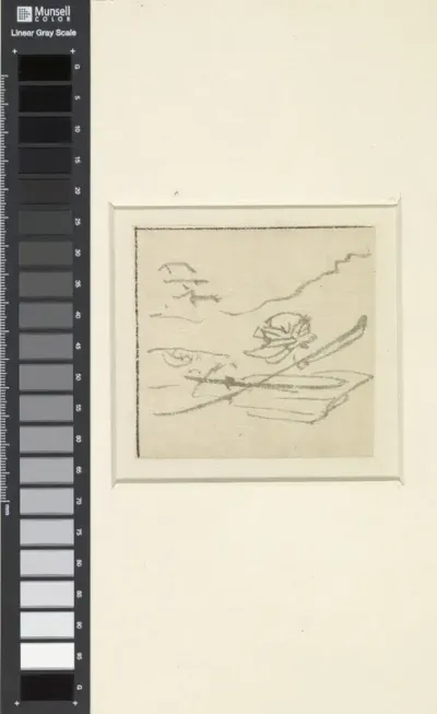 Schetsblad met wapens en helm