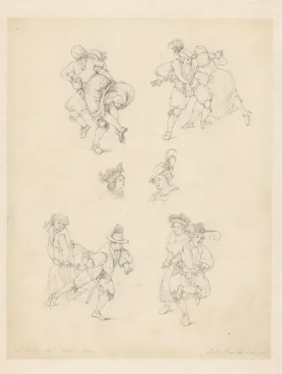 Schetsen van dansende boeren