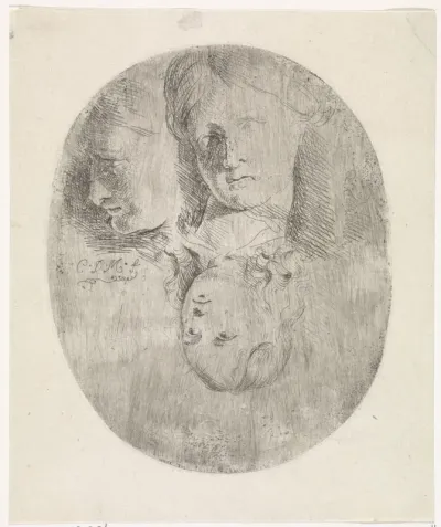 Schetsen van drie hoofden