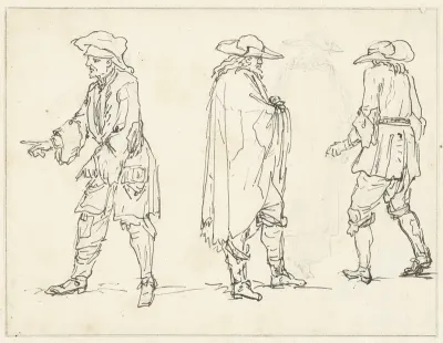 Schetsen van drie staande mannen