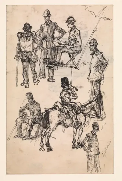 Schetsen van huzaren