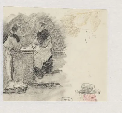 Schetsen van twee vrouwen en een manskop