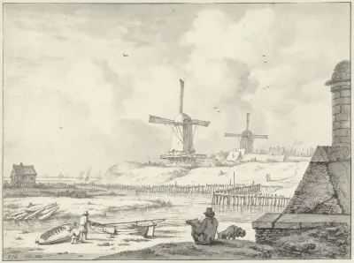 Schetsende tekenaar op de Hoogendijk, buiten de Haarlemmer Poort