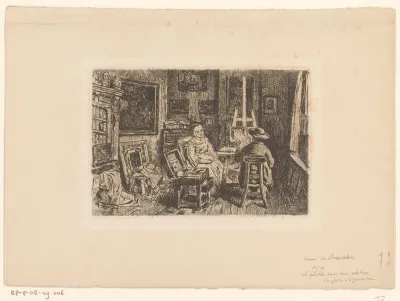 Schilder aan het werk in zijn atelier