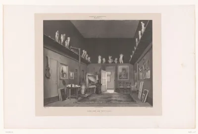 Schilder Henri Édouard Truchot aan het werk in zijn atelier