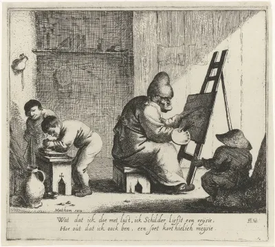 Schilder in atelier
