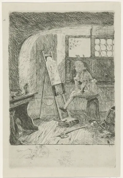 Schilder in zijn atelier