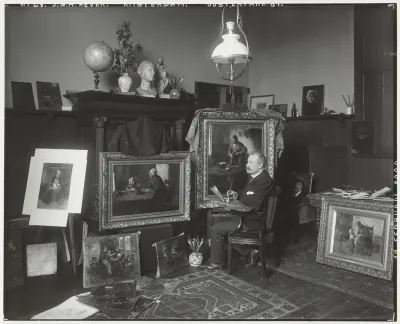 Schilder J.S.H. Kever in zijn atelier aan het Oosterpark 87 in Amsterdam