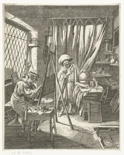 Schilder met een model in zijn atelier