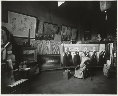Schilder Nicolaas van der Waay in zijn atelier