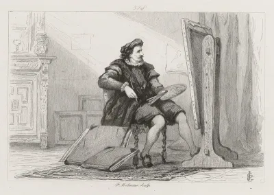 Schilder zittend voor zijn ezel, zestiende eeuw