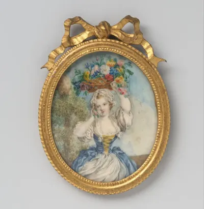 Schilderij met voorstelling van een meisje met bloemenmand