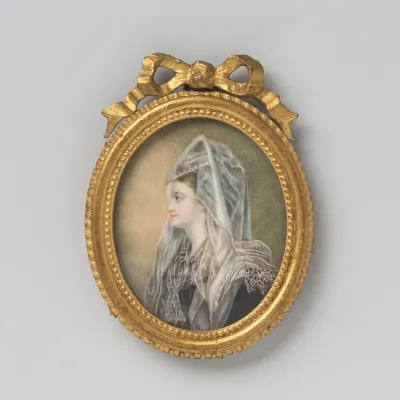 Schilderij met voorstelling van een vrouw met opgeheven rechterarm