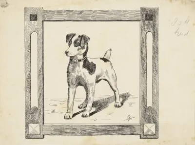 Schilderij van een Jackrussellterriër in een lijst