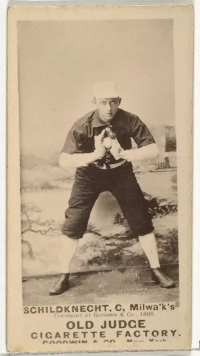 Schildknecht, Catcher, Milwaukee, from the Old Judge series (N172) for Old Judge Cigarettes