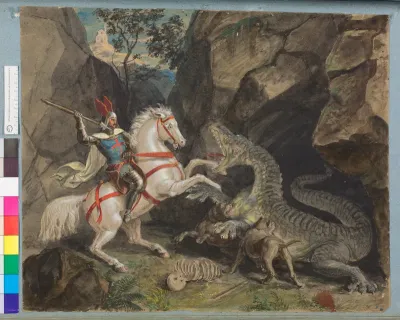 Schillers "Der Kampf mit dem Drachen" (Vorlage zu einem lebenden Bild anläßlich des Schillerjubiläums 1859)
