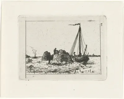 Schip bij vracht op een oever