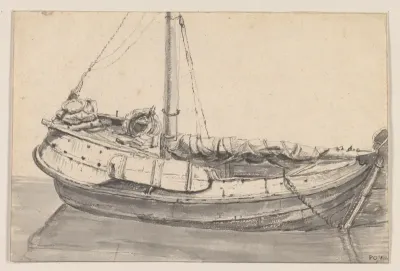 Schip, de boeg links gewend