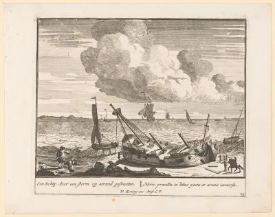 Schip door een storm op het strand geslagen