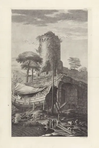 Schip in steigers voor een toren