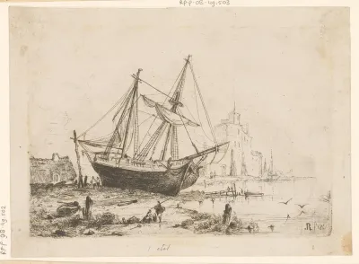 Schip Louis aan land nabij een fort