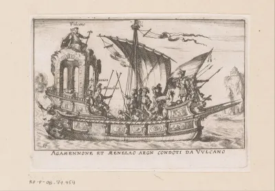 Schip met Agamemnon en Menelaos met Vulcanus op het achtersteven