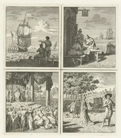 Schip / Noordpool / Koning op een troon / Rijk geklede vrouw