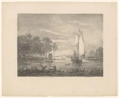 Schip op een rivier bij maneschijn