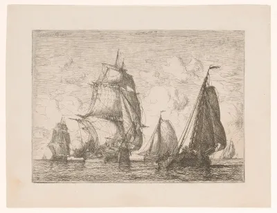 Schip op het water lost een kanonschot