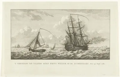 Schip Prins Willem loopt vast op zandbank Zuiderhaaks bij Den Helder op 14 september 1781