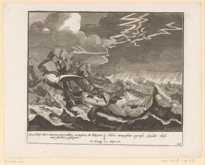 Schip slaat tijdens een storm op de rotsen